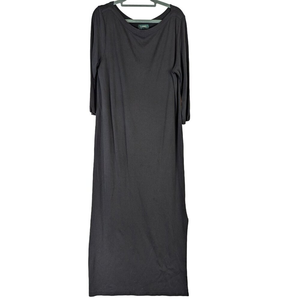 Lauren Ralph Lauren Dress Women size L Black Maxi Knit 3/4 Sleeve Goth Bohemian
